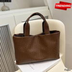 Woven Leather Tote Bag with Dual Handles – Premium Coffee Color Shoulder Bag