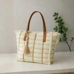 Woven Tassel Tote Bag with Brown Handles – Stylish Everyday Shoulder Bag
