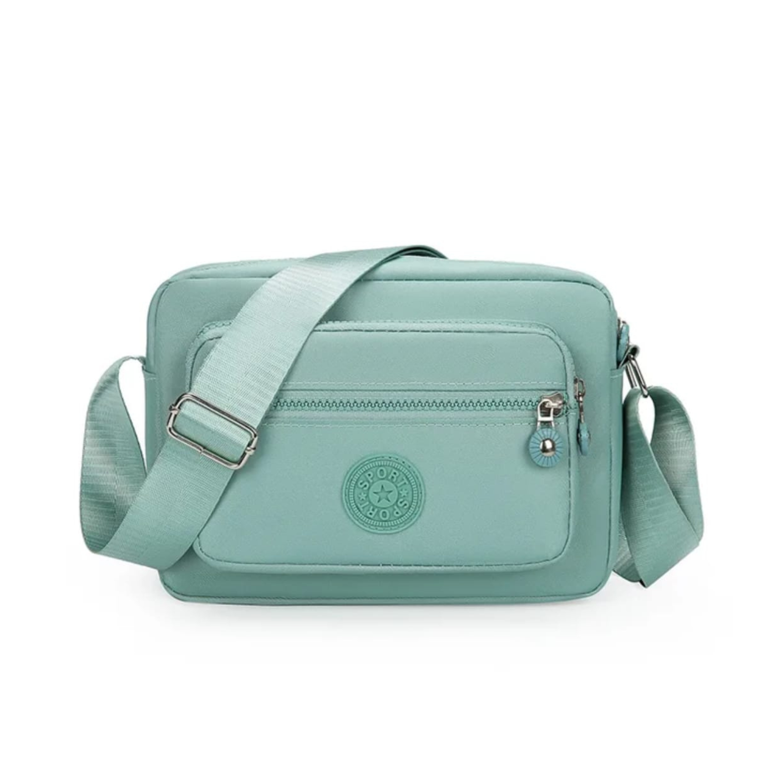 Mint Green Compact Crossbody Sling Bag with Front Zipper Pocket